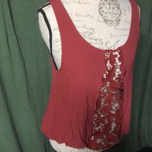 Full Tilt brick red tank top with crocheted front